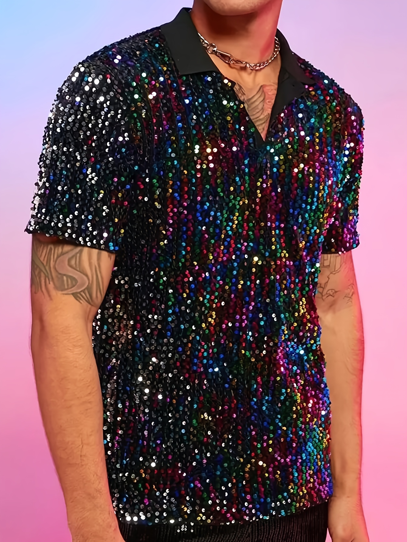   para hombre con lentejuelas iridiscentes,   para uso casual, de negocios, fiestas, discotecas,   y  .   superior única para disfraces de carnaval