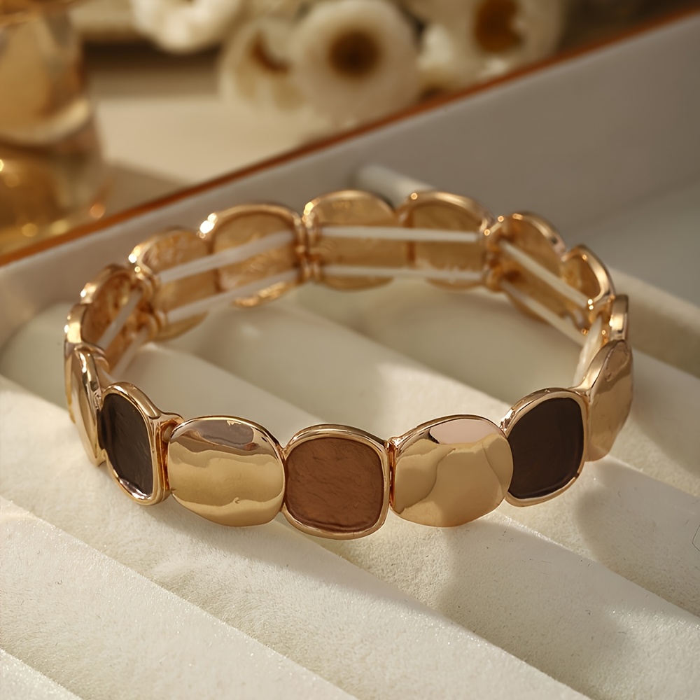E-shop Modisches Bohemian Easy Geometrisches Stretch Armband Bangle für Damen, Ergänzungen Herbst Winter Neuer Trend Goldene Zinklegierung