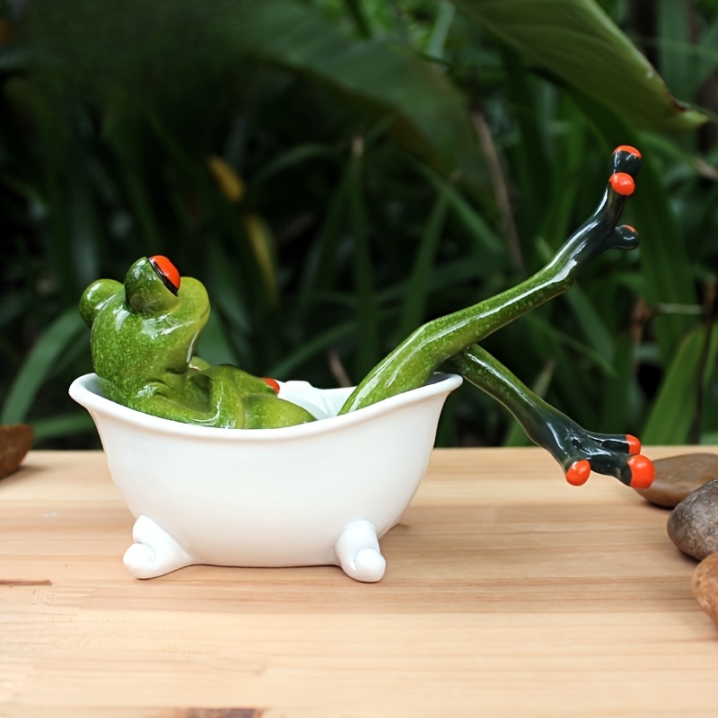 1pc Whimsical Chastity Frog Statue, Unique Frog Bathing Ornament, Suitable For Indoor And Outdoor Decor