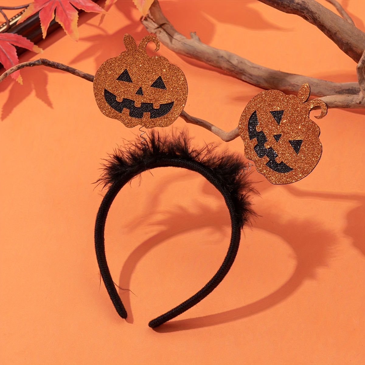 

Halloween Pumpkin Headband For Women, 1pc Vintage Bohemian Polyester Hairband With Glitter And Color Matching Design, Boho Festive Dress-up Hair Accessory, Non-feathered