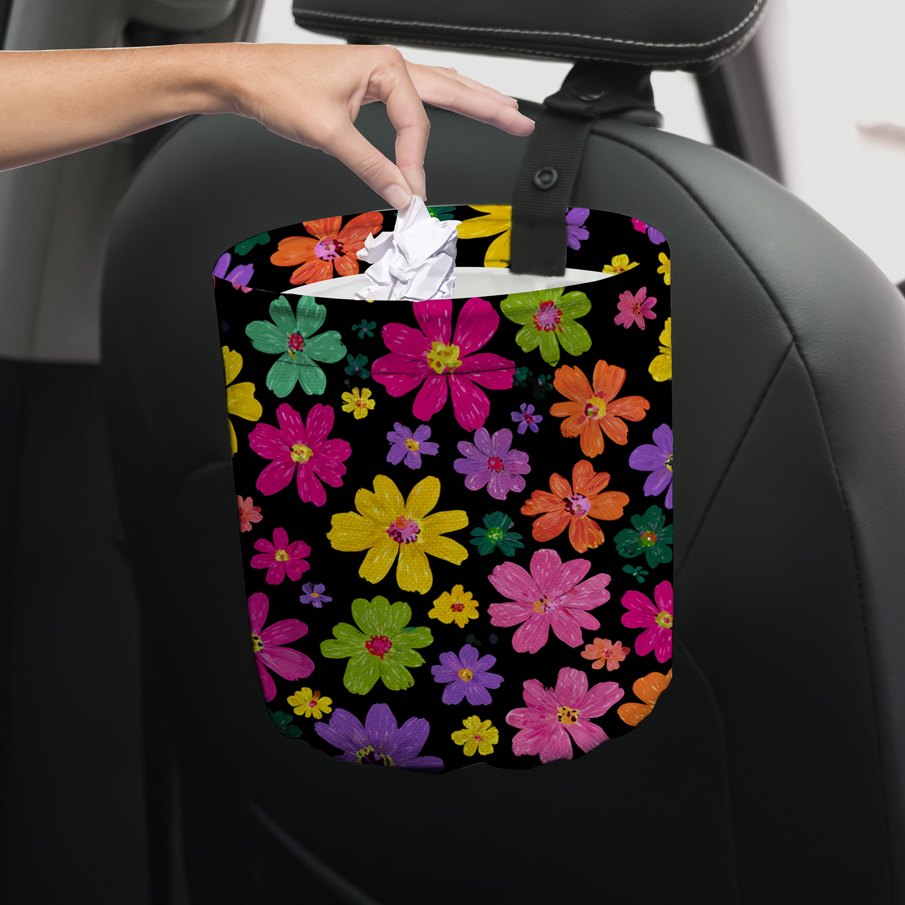 TEMU Vibrant On A Collapsible, Reusable Car Trash Bin, Suitable For Automotive Waste Disposal And Storage For Front And Back Seat Additions In Vehicles, Offices, Or Homes