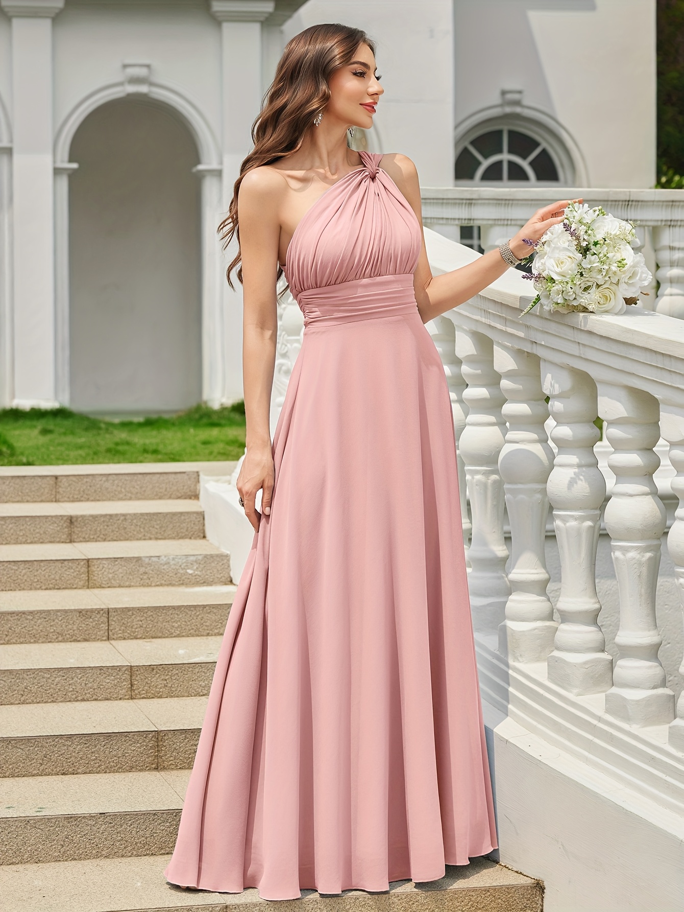 strapless open back dress Women's Summer Floral One Shoulder Maxi Dress Knot Ruffle Boho Beach V –  Divahotcouture main image 1