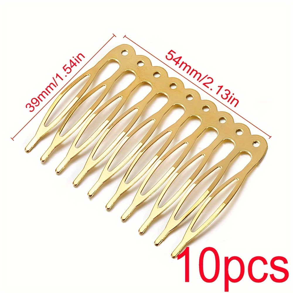 TEMU 10 piezas Peine de pelo de metal de 5/10 dientes con púas para componente de fabricación de joyería de boda