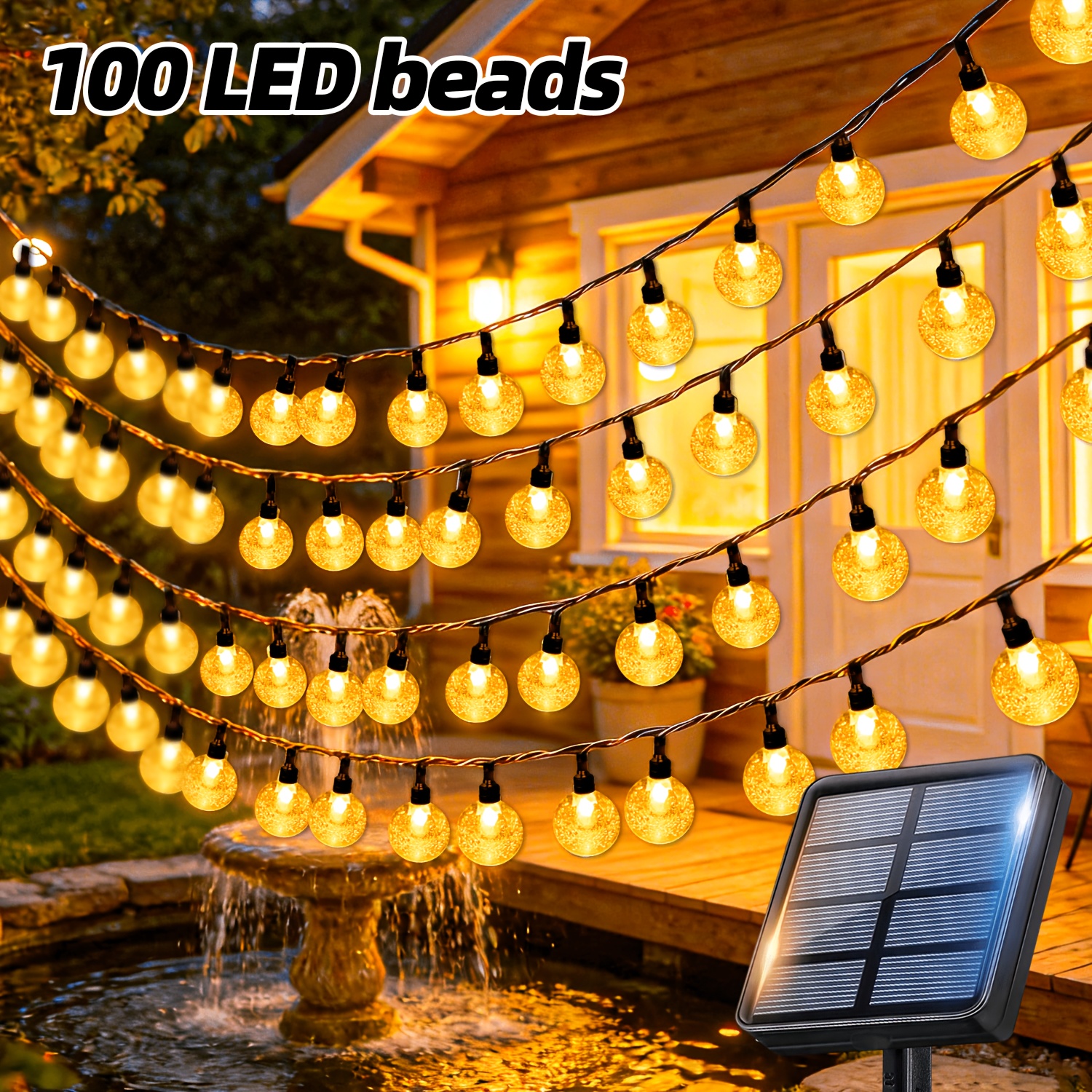 E-shop 100/50/20 LED solarbetriebene Feen-Lichterkette für den Außenbereich, hochhelle Seifenblasen-Kugel-Lichterkette für Terrassendekoration, 12