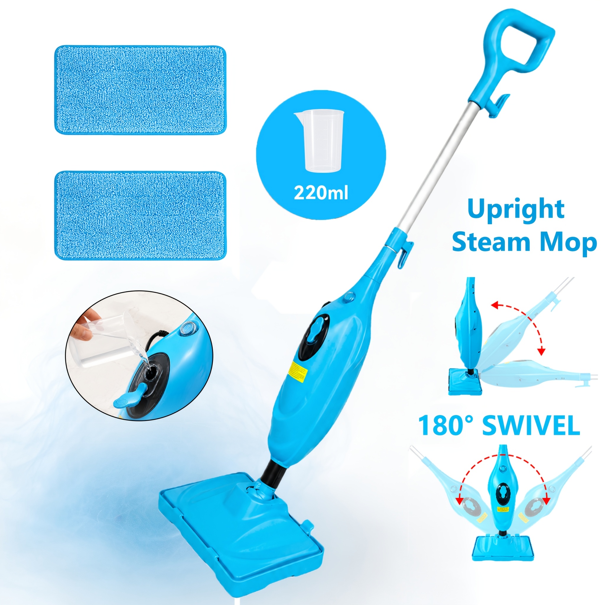 Image of Lightweight Wired Multifunctional Upright Steam Mop Heating Steam Mop, Powerful Floor Steamer For Hardwood, Laminate, Tile, Wall, Glass, And Grout Deep Cleaning, With 2 Washable Cleaning Pads - Blue
