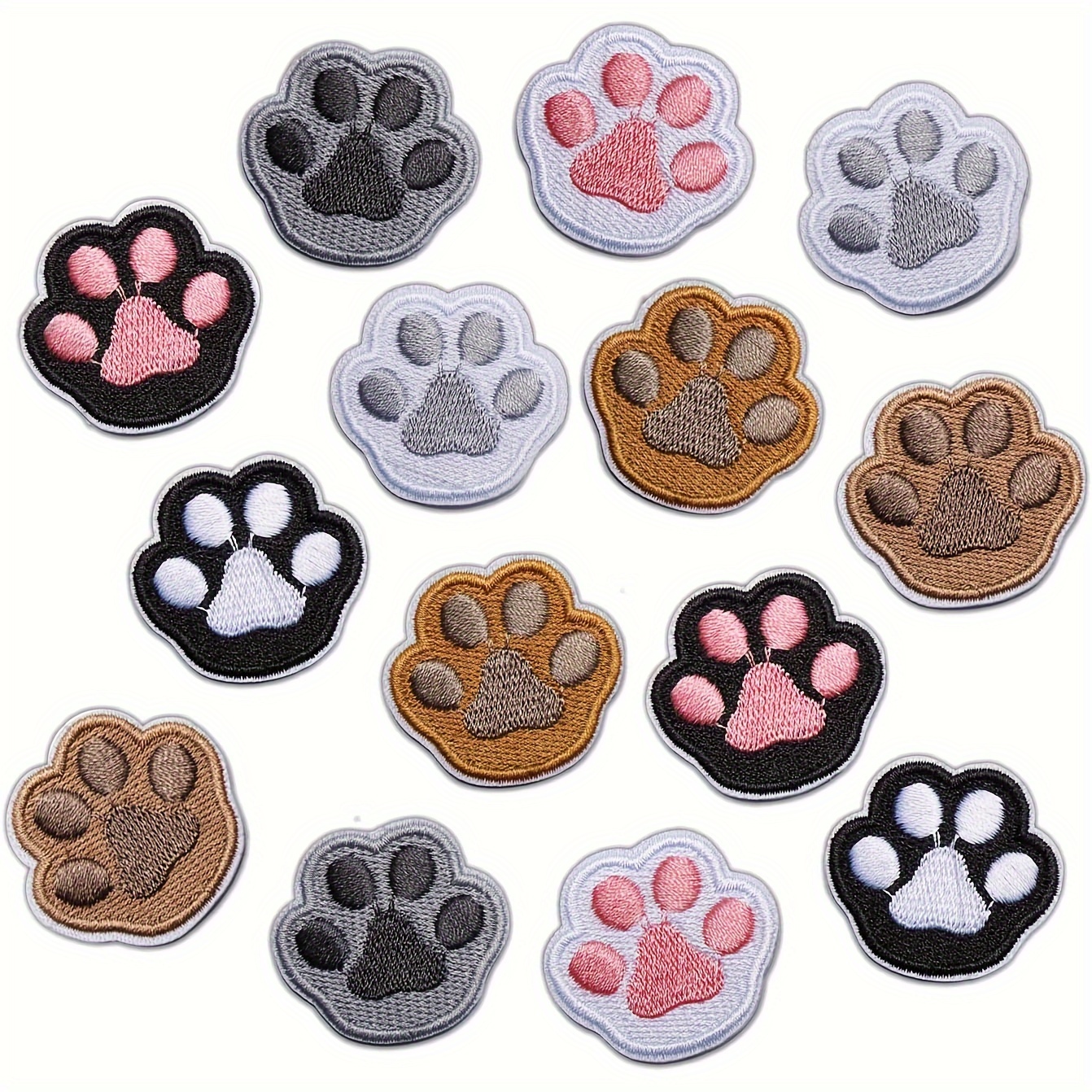 

7-piece Assorted Dog & Cat Paw Print Fabric Patches, 1.38x1.26in - Perfect For Diy Projects