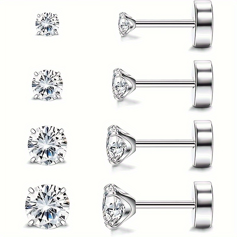 

4pcs Hypoallergenic Steel Set - , -free, And Comfortable For - Assorted Zirconia Accents, For , Gifting, And