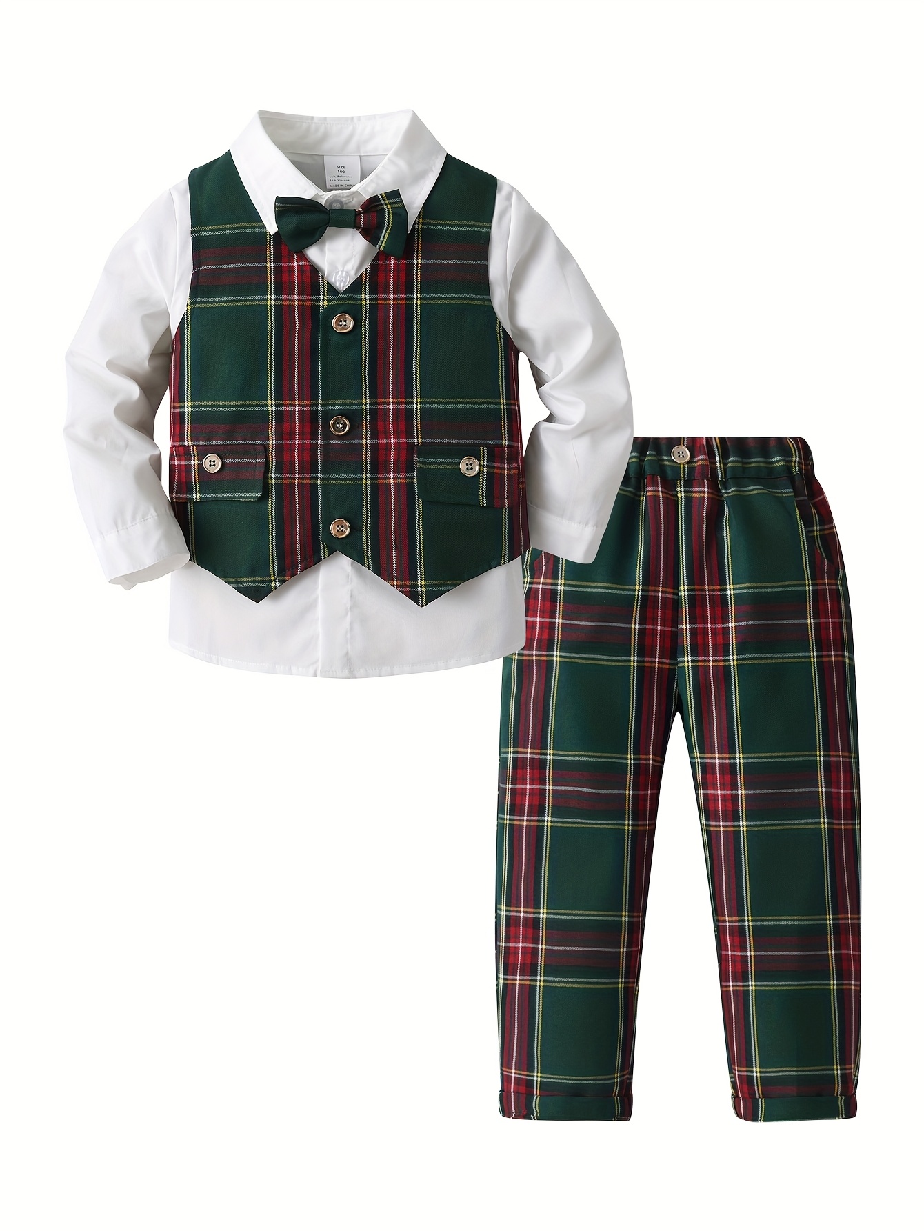 Boys' one-year-old Christmas style gentleman's clothing, white shirt  vest, trousers, bow tie, multi-piece suit, 2-3-year-old party, speech