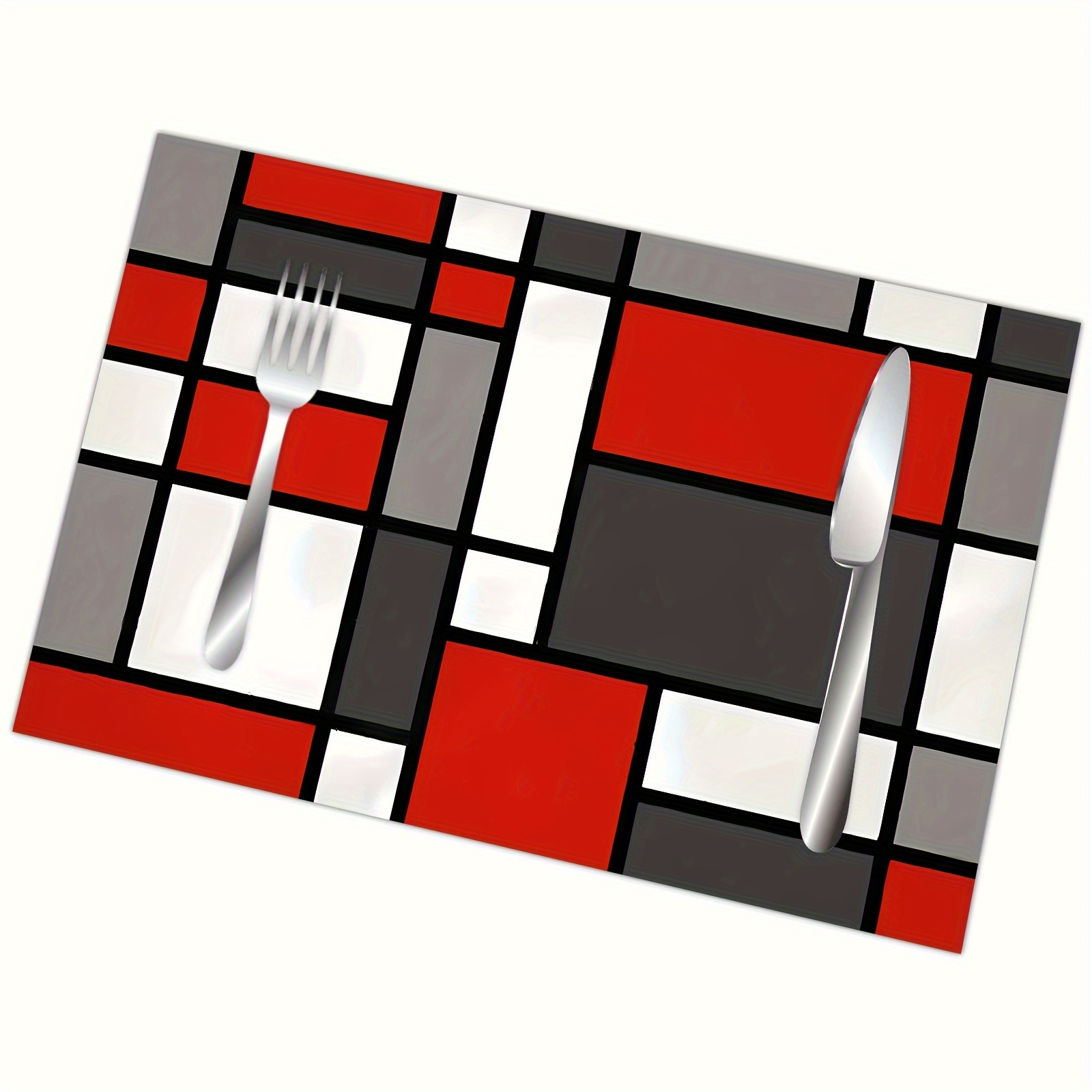 

4/6pcs Abstract Geometric Pattern Placemats, Square Kitchen Table Decoration, Suitable For Holiday Banquets, , Home Supplies, Party Decorations, Holiday Decorations