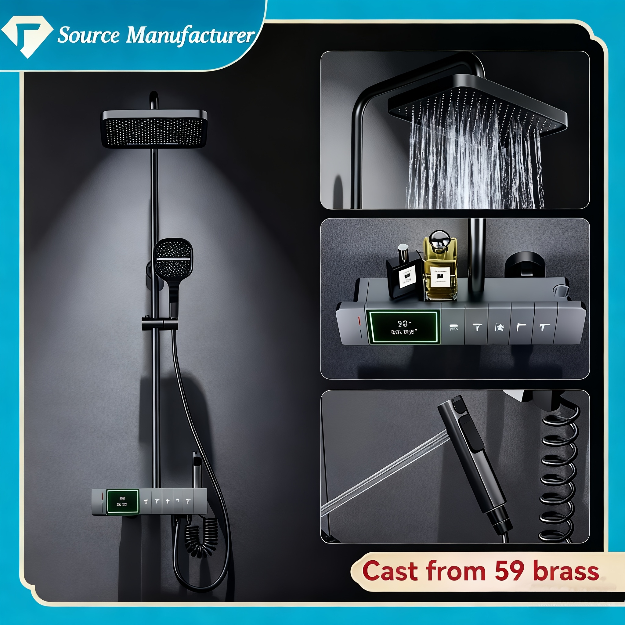 TEMU Systèmes de douche Halloween et Noël avec pommes de douche à effet pluie, ensembles de douche carrés avec douches à main et ensembles combinés ,