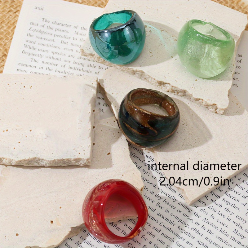 Colorful Bohemian Style Glass Ring Tropical Red Green Painted Ladies