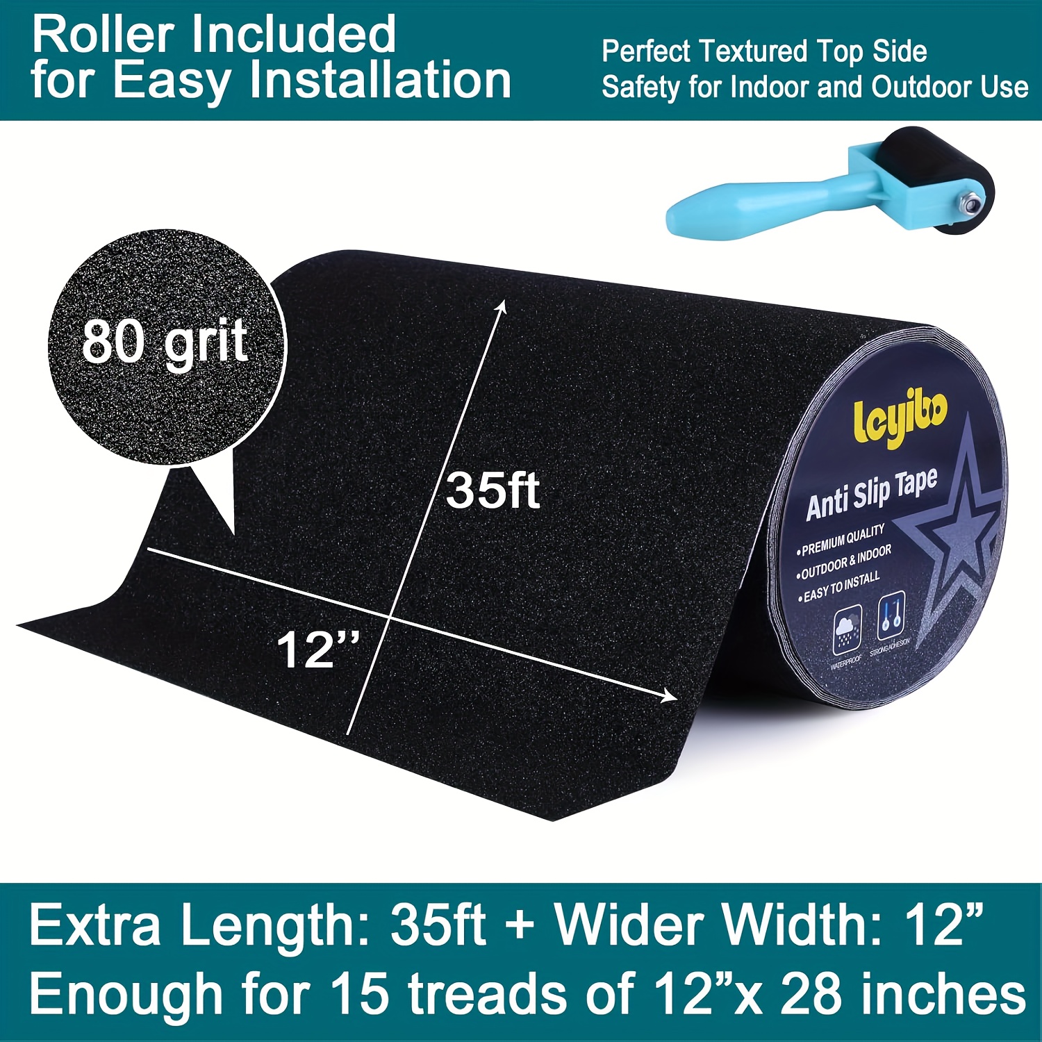 TEMU 1pc 2-inch Roller/ 2"x 30"/12"x 35"anti Slip Tape And Send Rollers For Stairs, Non Treads Non Slip, High Traction Friction Abrasive Adhesive