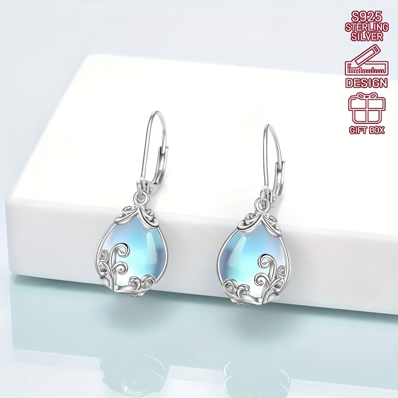 S925 Pure Silver Teardrop Moonstone Pendant Earrings