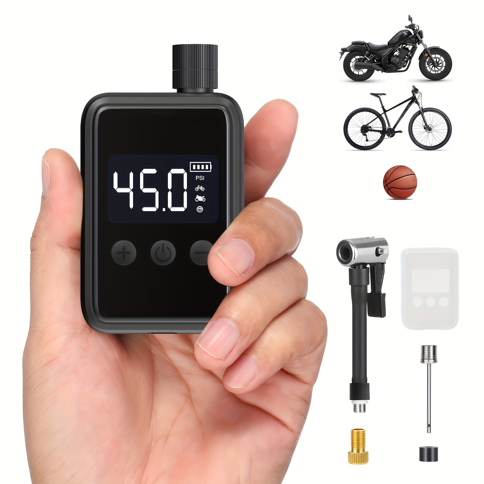TEMU Mini Fietspomp, Elektrische Luchtpomp Uitgerust met een Digitale LED Drukmeter, Ultra-Compacte 150 PSI Fietsluchtpomp, Snelle Inflatie Draagbare