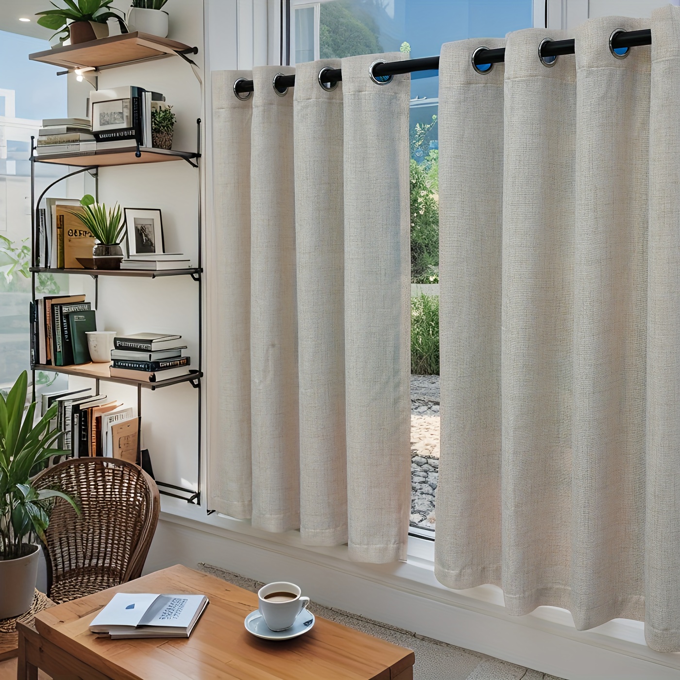 TEMU 1 rideau court en lin semi-transparent ! Idéal pour fenêtres, salon et salle à manger – Filtrage de lumière + Décoration incontournable