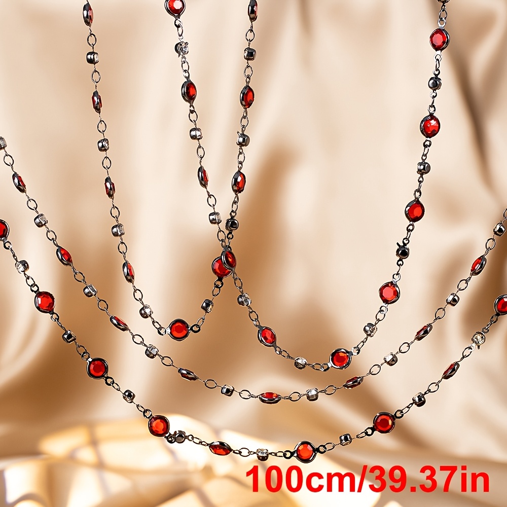 1 Meter Red Glass Round Beaded Copper Chain Gothic Costume Jewelry Making Material Jewelry Chain