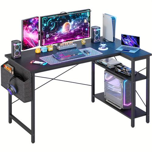 l shaped desk in 47 inch study office gaming desk compact writing table reversible storage shelves workstation for and bedroom or home office