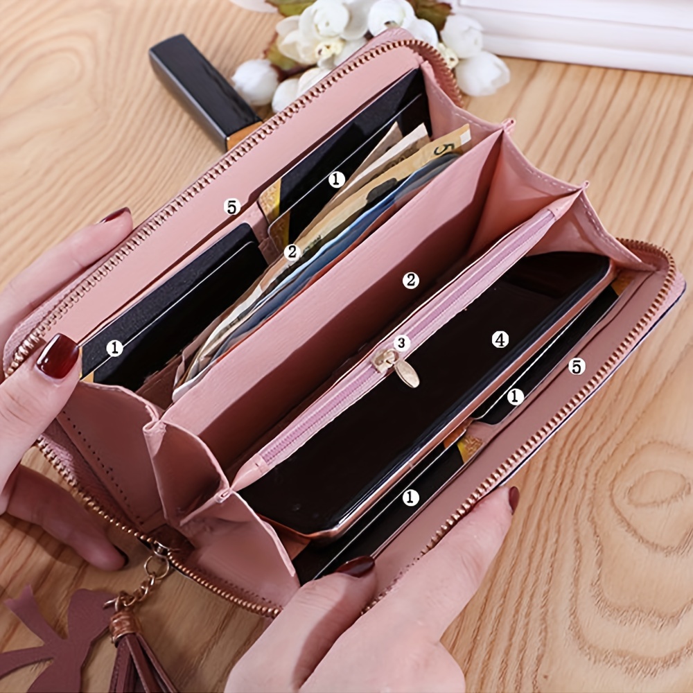 

1pc -inspired Long Purse With Tassel, Slots, Coin Purse, Phone Compartment - Classic Zipper Closure, Spacious Interior, Stylish Accessory For Women - Ideal For Daily Use And Travel