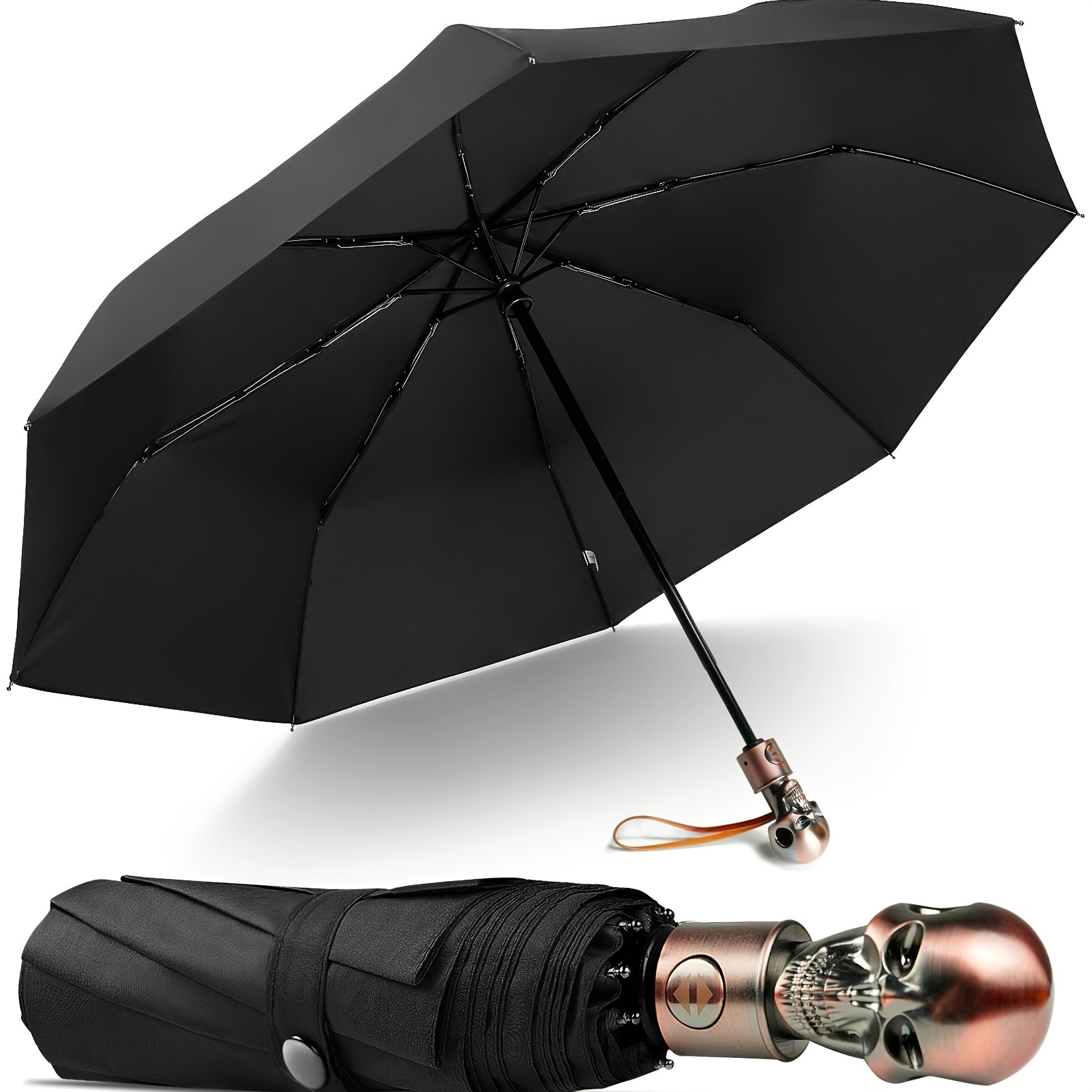 

Parapluie pliant automatique en de crâne avec protection UV, parapluie décontracté, léger, portable et pour hommes et femmes.