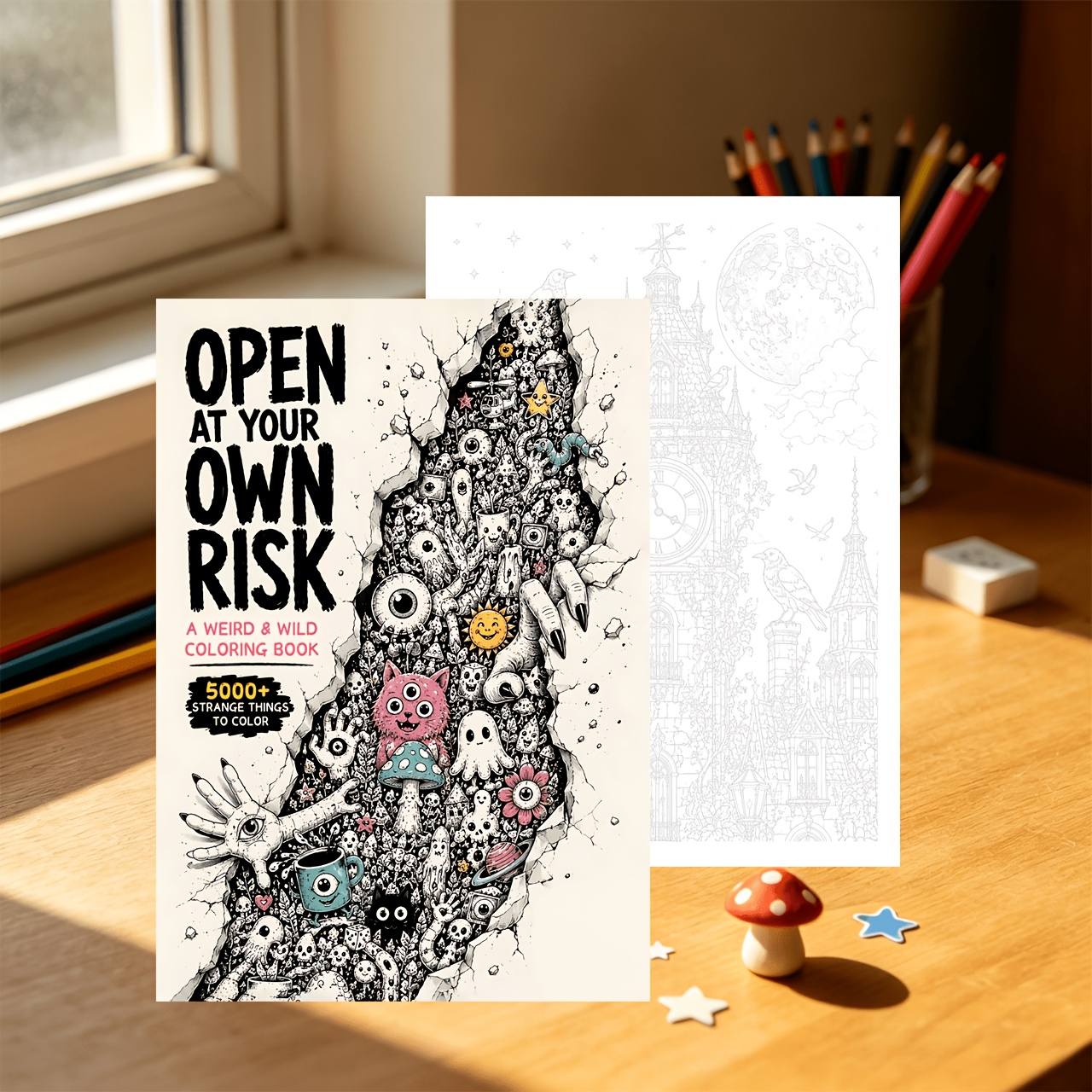 TEMU Livre de coloriage de style et , présentant une collection de nombreuses images bizarres et fantastiques, incluant des , des monstres étranges,