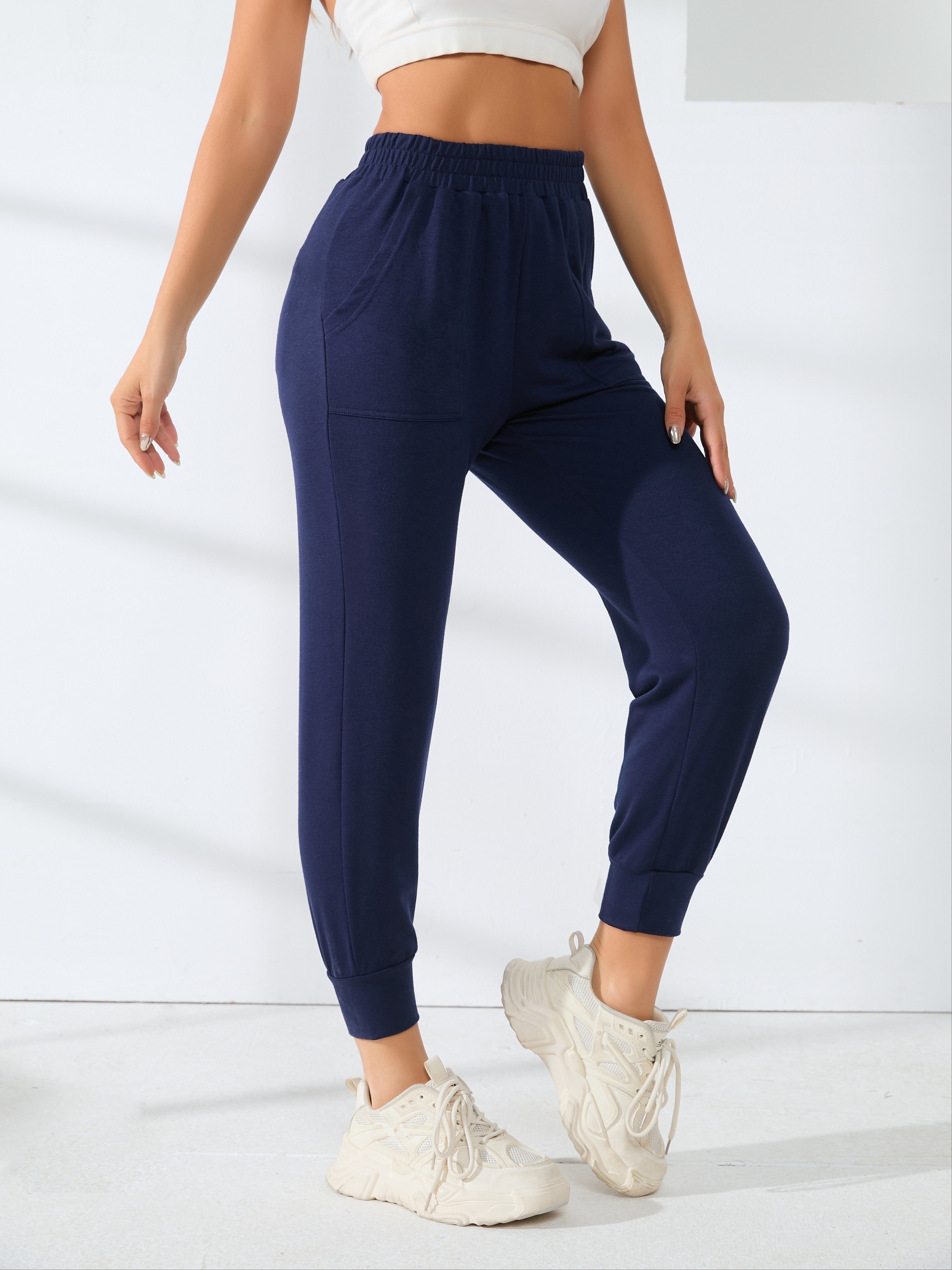 Womens Sweatpants Comfy Solid Elastic High Waisted Workout