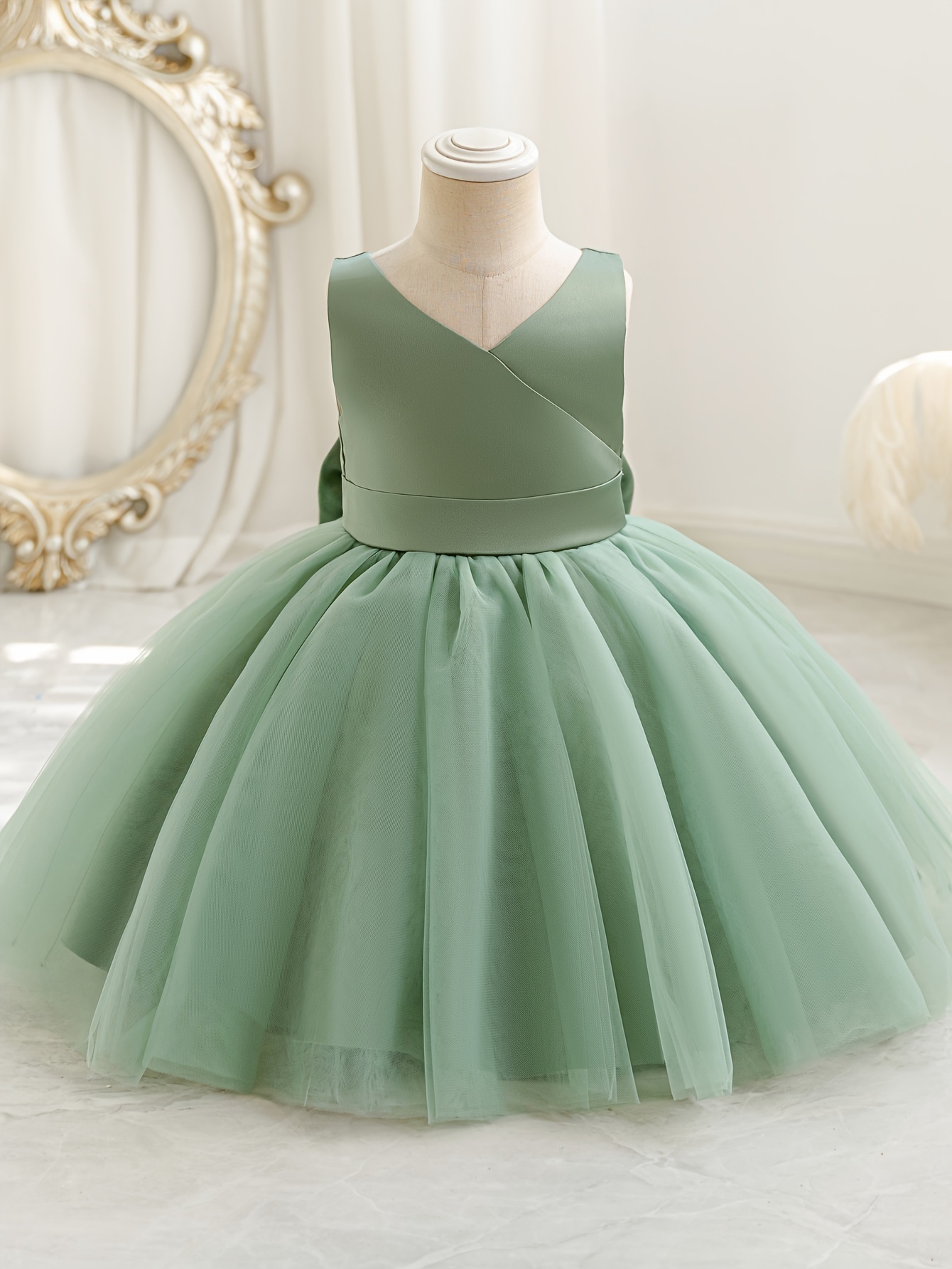 princess wedding dress bow back sleeveless neck line tutu - Temu Mexico