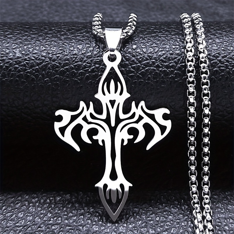 stainless steel cross pendant necklace for women men hip hop style silvery necklace jewelry details 1