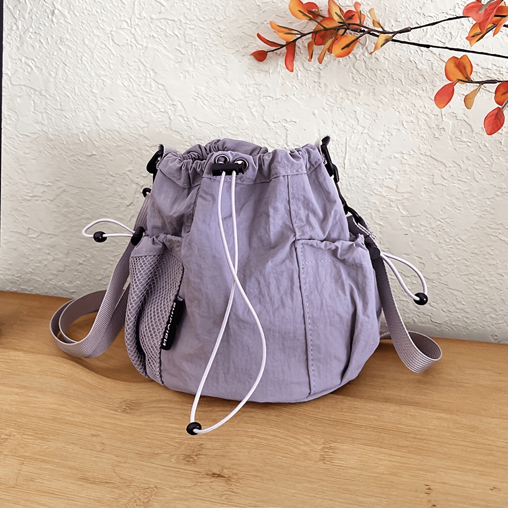 TEMU 2026 Spring Nylon Casual Crossbody Bag For Women, Fashionable Drawstring Bucket Bag, Versatile Phone Pouch For , Functional Drawstring Bucket