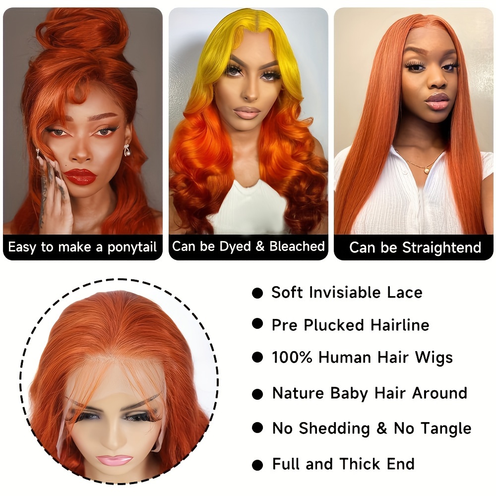 Ginger Orange Lace Front Wigs Human Hair Pre Plucked Baby - Temu