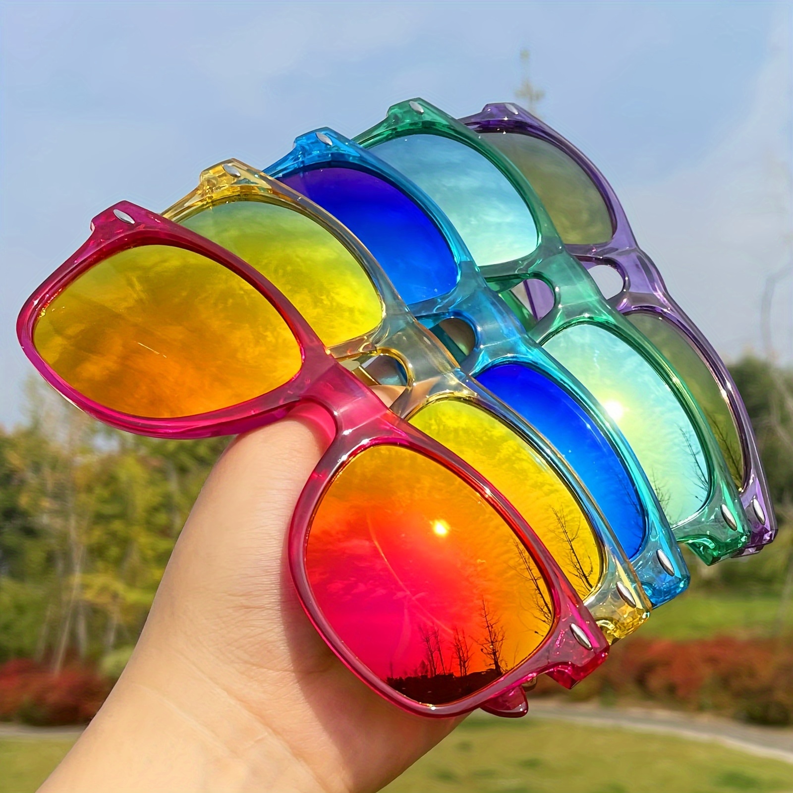 5 pack neon party glasses unisex bulk set retro 80s casual mirror lens fun party favors temu Temu