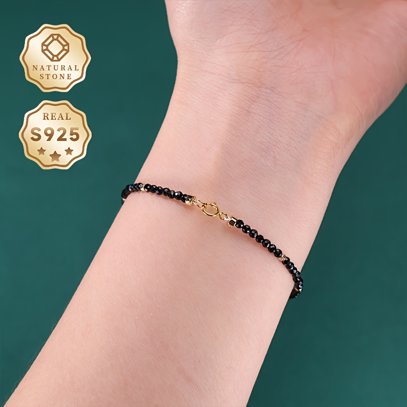 Night Sky Spinel Bracelet - S925 Silver with 3 4Mm Beads