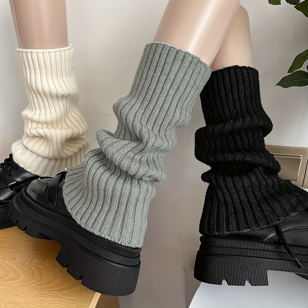 

Solid Knitted Leg Warmers, Simple College Style Knee High Socks For Fall & Winter, Women's Stockings & Hosiery For Fall
