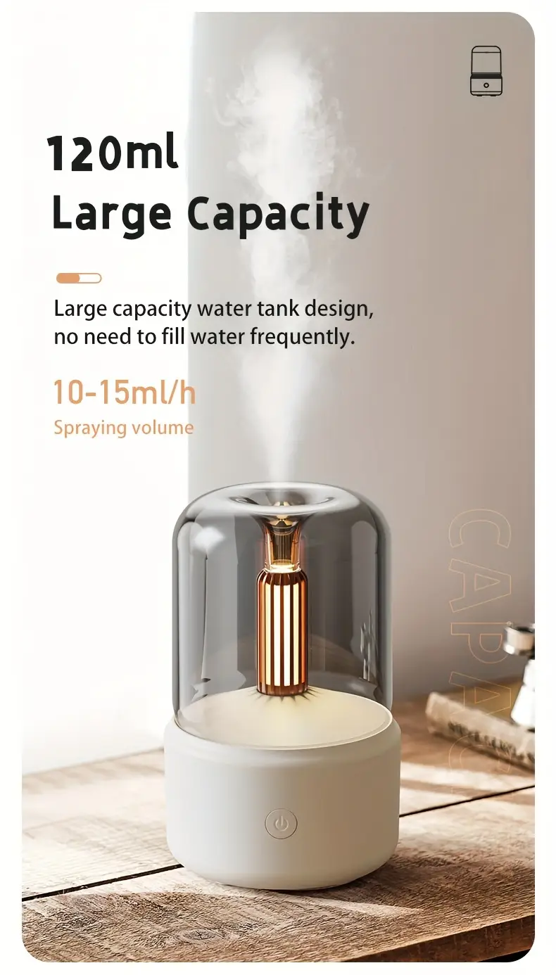 essential oil diffuser with simulated candlelight water shortage power outage protection ultrasonic atomization suitable for 10 20m usb powered key control no battery included details 6