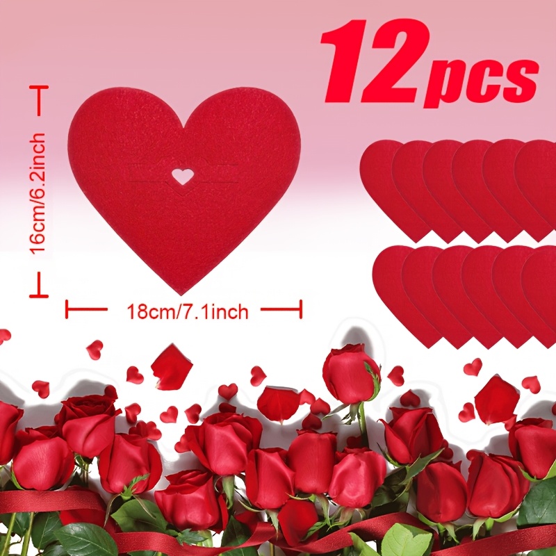 

12pcs Valentine's Day Heart Cutlery Holders - Red Felt Fabric, Romantic Dinners, Weddings & Parties - Table Decorations Only (cutlery Not Included)