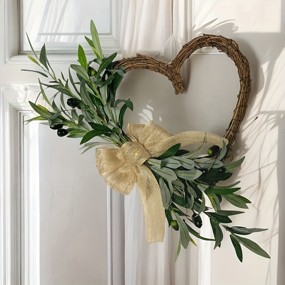 

1pc Rustic Heart-shaped Olive & Berry Wreath - Country Style Artificial Garland With - Home Decor, Weddings, - Easy Wall Mount, No Power Required