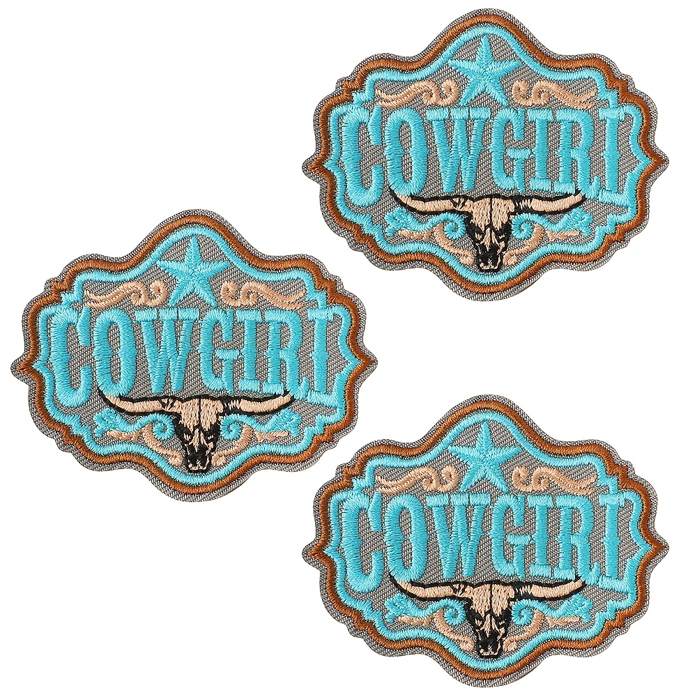 TEMU 3pcs Western Style Cowgirl Bull Embroidered Patches Retro Denim Cloth Stickers Sewable And Iron-on For Clothing Hats Bags Creative Decoration