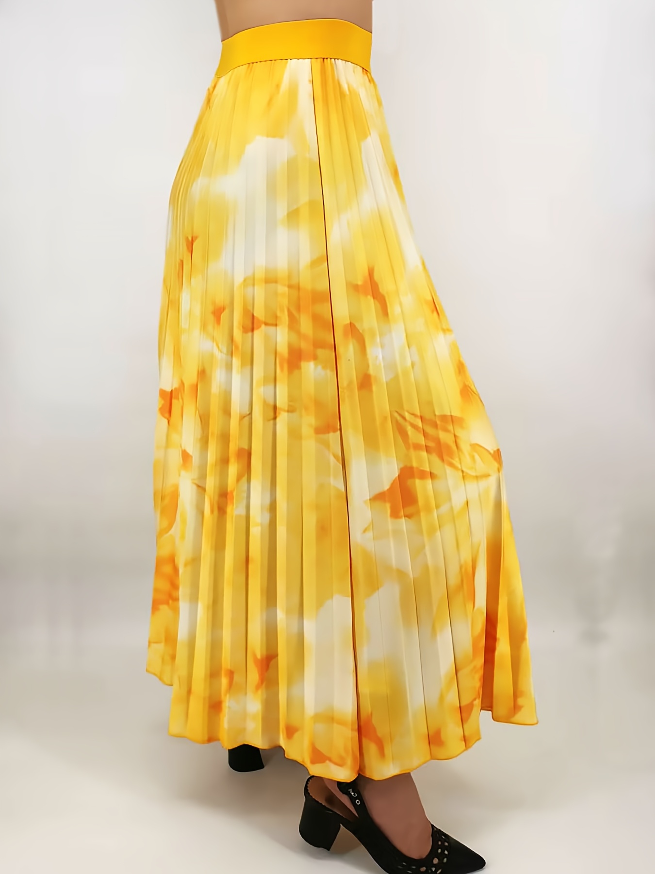 womens elegant pleated maxi skirt stretchy knit tie dye Temu
