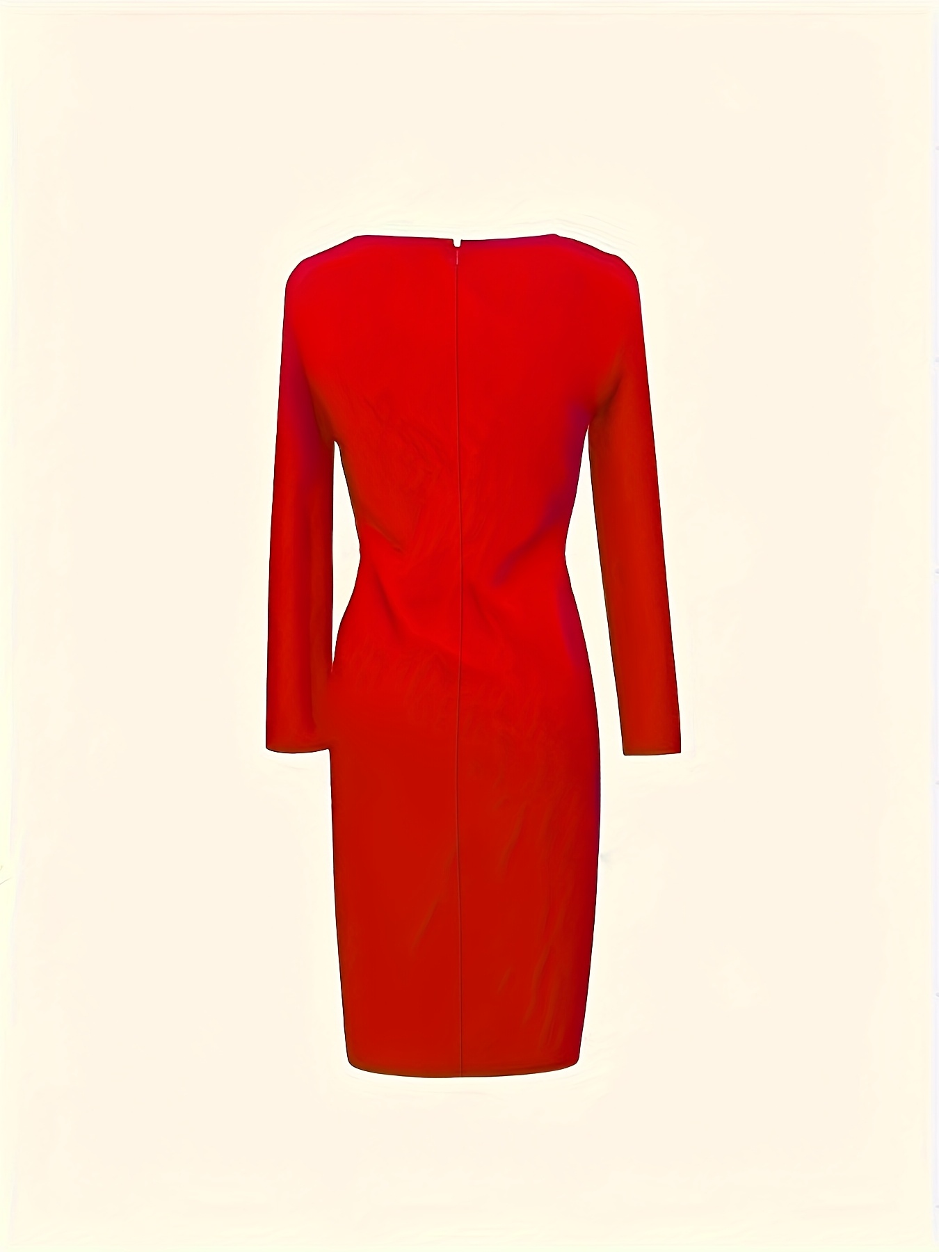 knee length dresses for ladies Ruched Long Sleeve Bodycon Midi Dress Champagne / XL main image 1