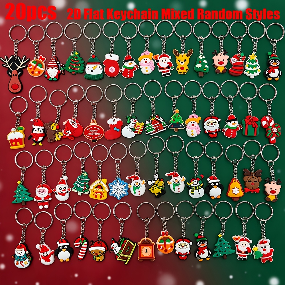 TEMU 2D - Llaveros Navideños 2D de PVC Aleatorios 20pcs, Colgante de Papá Noel, y Reno, Adorno para Bolsa de Regalo Pequeña de Vacaciones