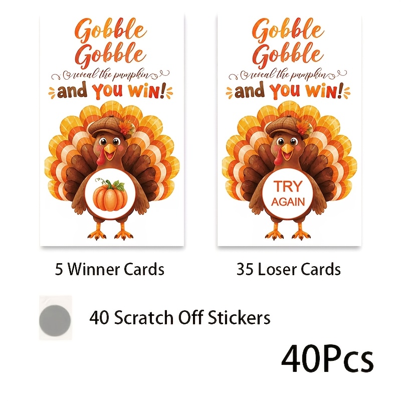 TEMU 40pcs Pack 40pcs Thanksgiving Scratch Off Game Cards Suitable For Parties, Turkey Numbers, Prizes For Adults &, Paper Scratch-off Tickets For