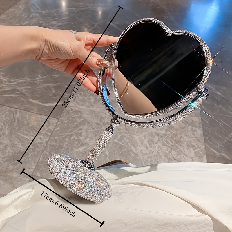 E-shop Doppelseitiger High-Definition Schminkspiegel für den Schreibtisch, luxuriöser Tischspiegel mit Diamanten, Schminkspiegel für Zuhause, Büro,