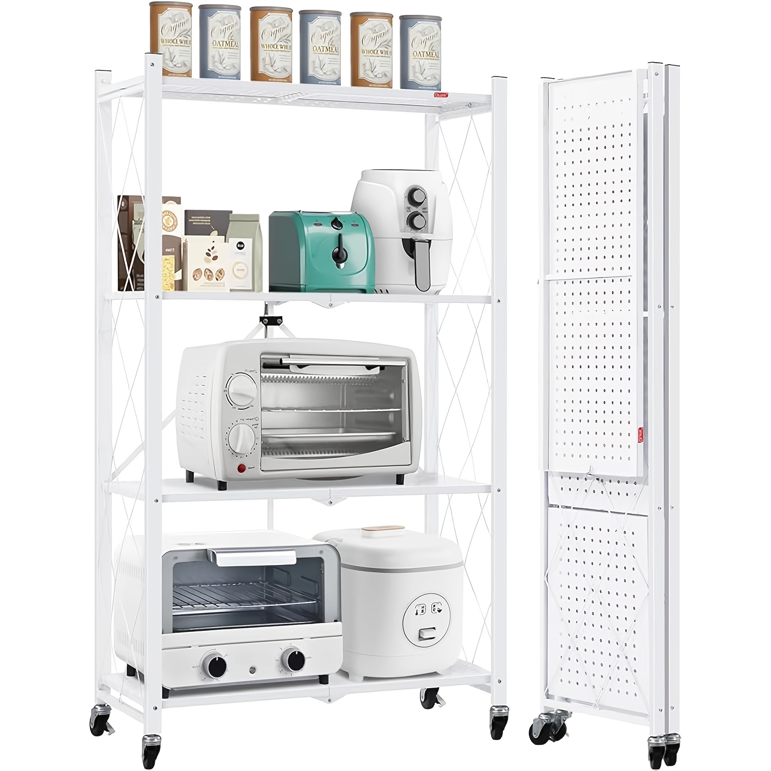 TEMU Estante de almacenamiento plegable de 4 niveles con particiones plegables de hierro , ideal para la organización y el almacenamiento de la