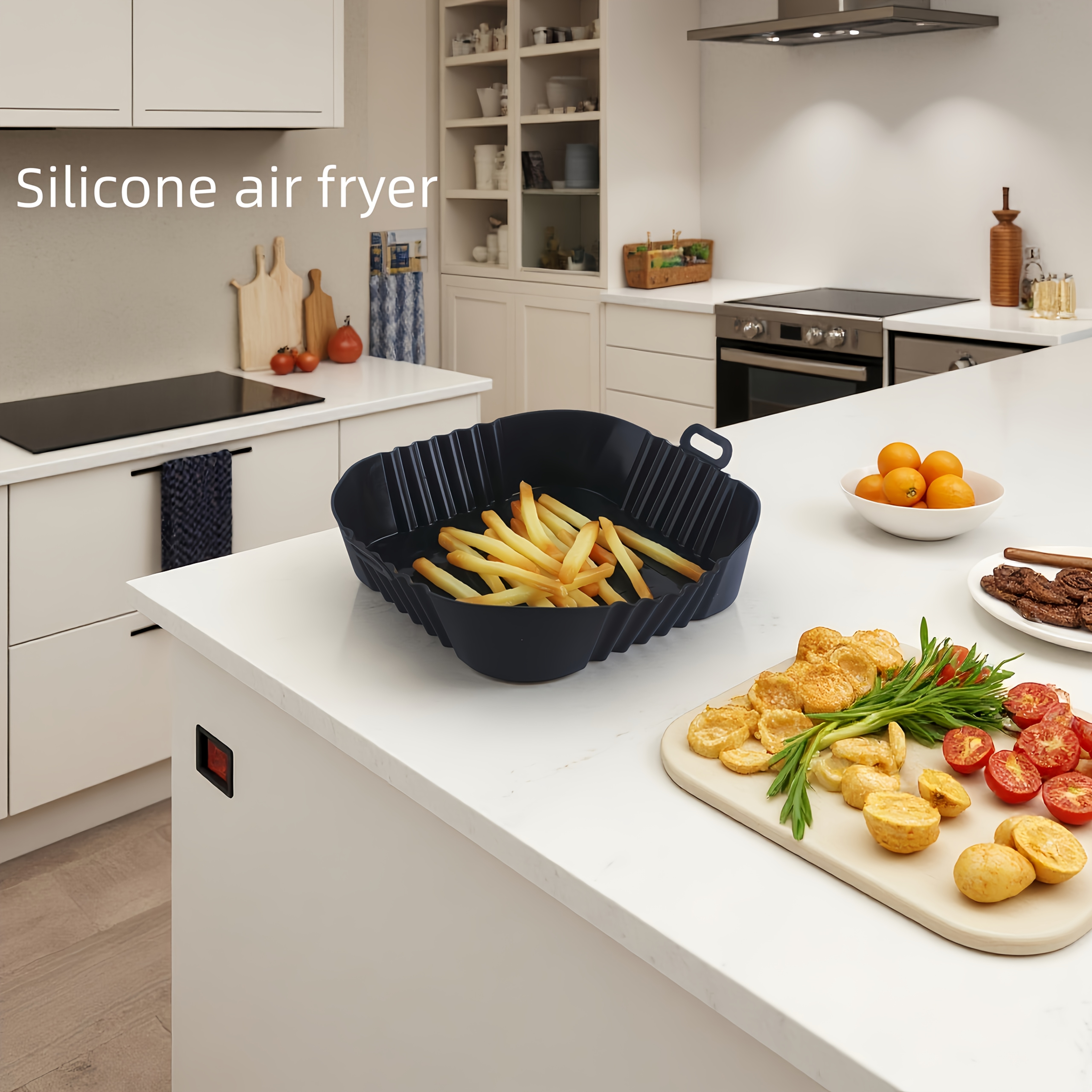 silicone air fryer liner food grade reusable silicone baking tray non stick high temperature and heat   up to 450 f easy to clean suitable for ovens microwaves refrigerators steamers used to hold dishes