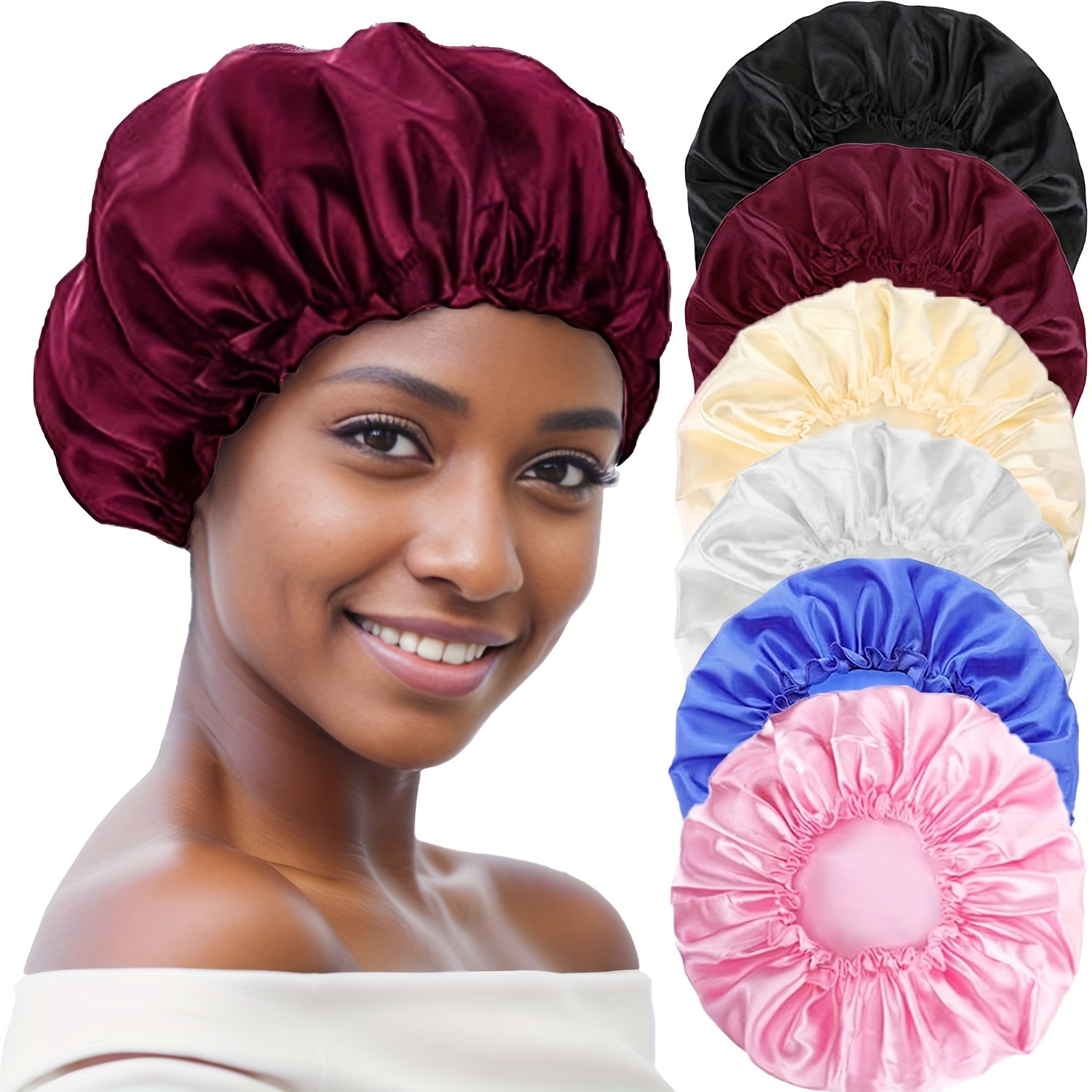 

6pcs Bonnets For Women Sleep Cap Satin Bonnet Sleeping Hat Soft Elastic Night Hair Cover For Women