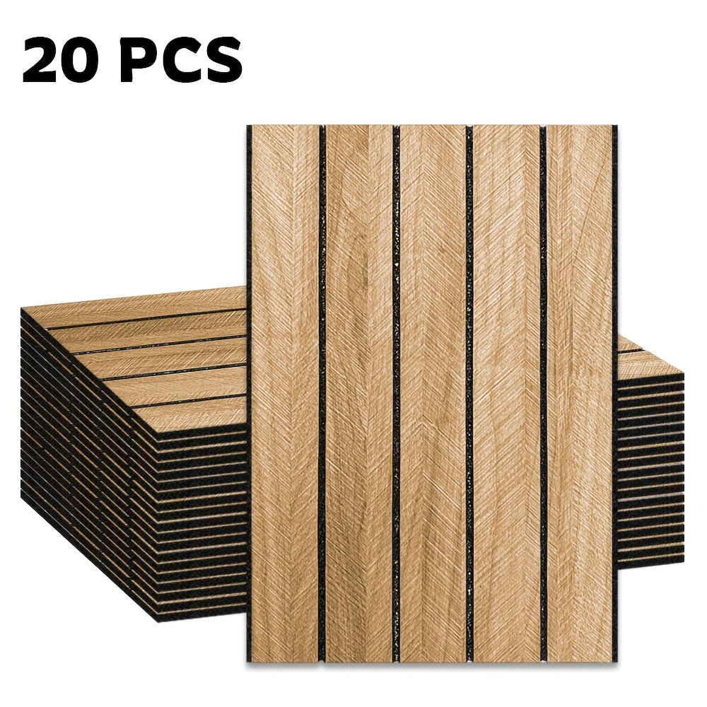 Image of 20pcs 3d Wall Panels Peel And Stick Self Adhesive Modern Wood Grain Wallpaper Decorative Foam Wall Paneling For Bedroom Living Room Thick Soundproof Wood Panel For Kitchen Ceiling