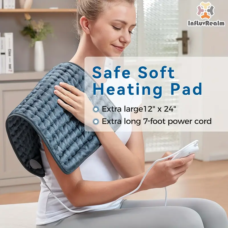 electric heating pad for back neck shoulder knee leg 6 heat levels up to 150 f 2 hour auto off 12x24 inch soft flannel machine washable gift for men mom dad portable heat premium look pad durable Product details 5