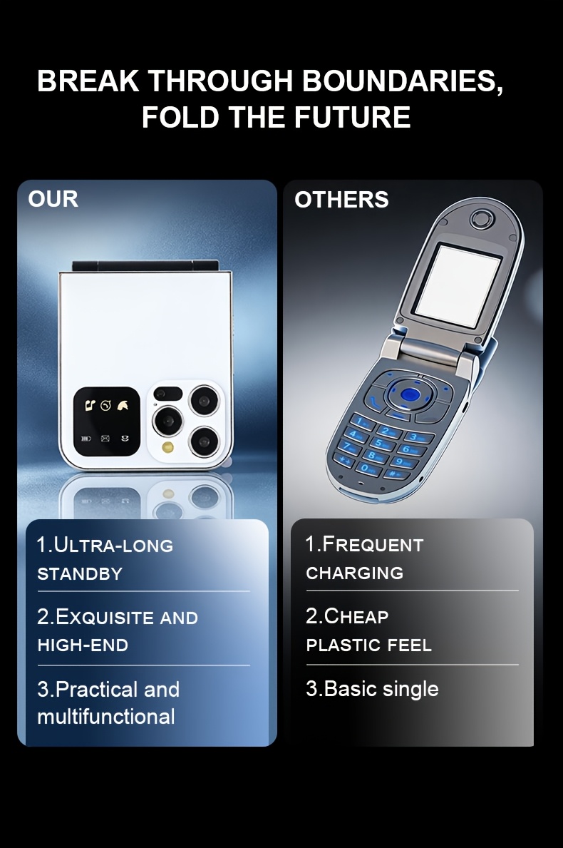 Innovative Feature Phone, Lightweight Phone, Easy Functionality, Trendy Style, Basic Calling/Messaging/Chatting/Social/Photography, Long Standby Time, 2G Network, Multilingual Support, Foldable Design, Convenient Storage, Multifunctional Buttons