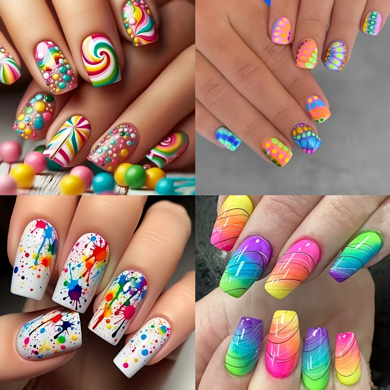 TEMU 96pcs Of Square-shaped Elegant Colorful Press-on Nails, Suitable For Ladies, Detachable Press-on False Nails (including Nail File And Jelly Glue)