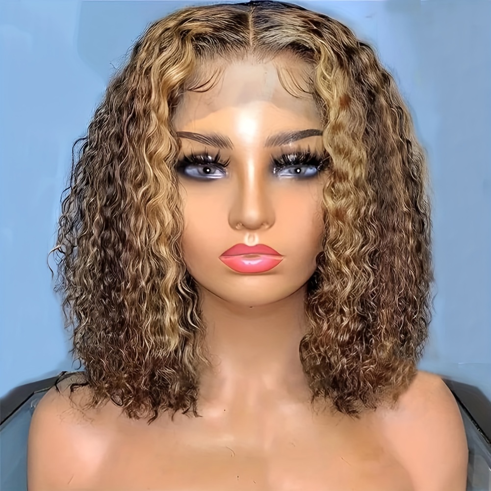 

Curly Bob Wigs 13x4 Lace Front Wig Brazilian Remy Human Hair Wigs Blonde Brown Short Wig For Women 13x4 Lace Highlight /27 10-16inch 150%