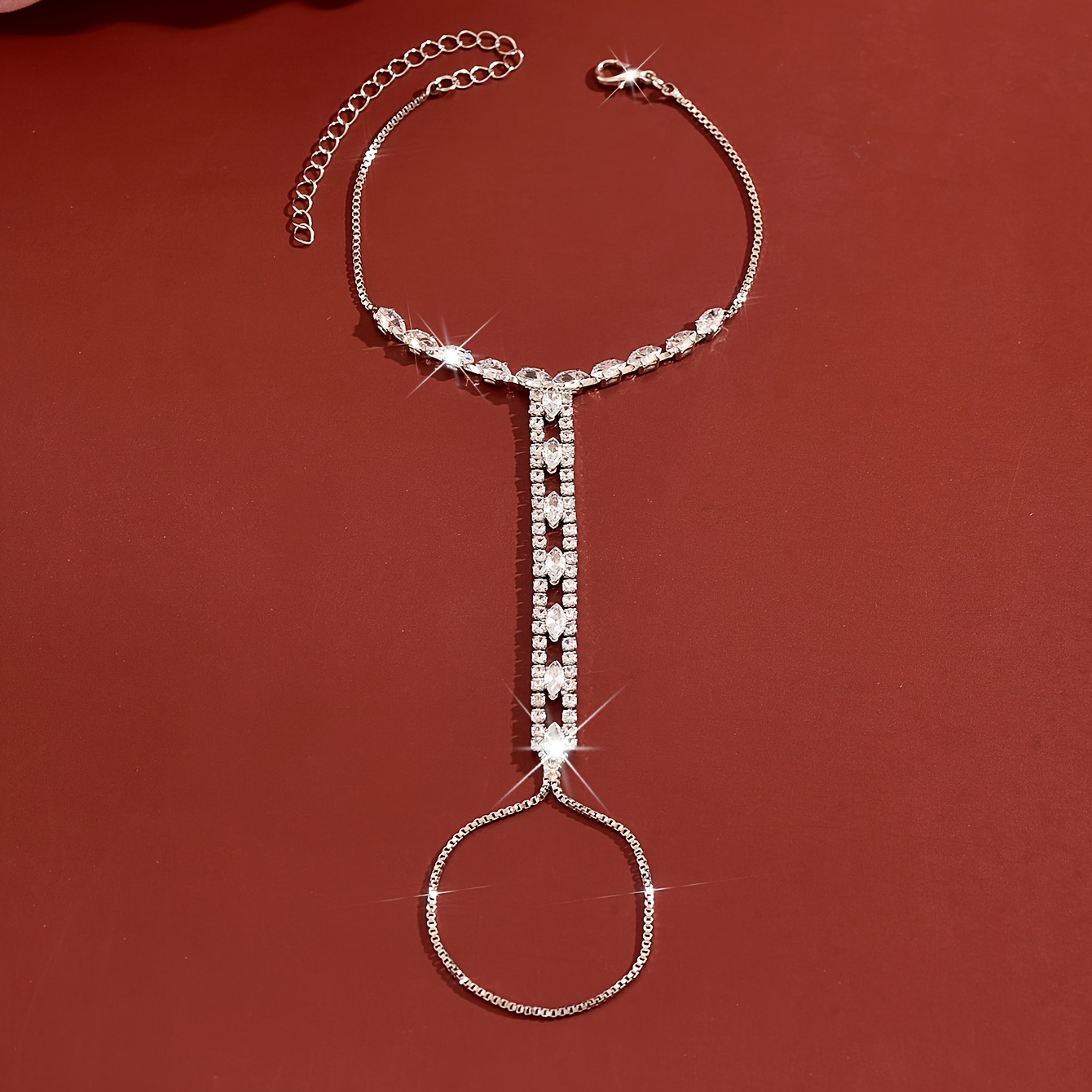 Women's Double-Layer Rhinestone Mitten Cuff Back Chains